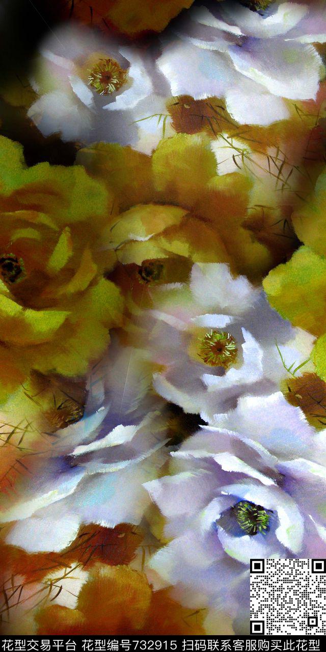 牡丹大花花朵数码印花华亿平台下载（图片编号: 732915） - 瓦栏（Walan）