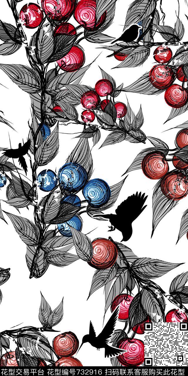 鸟水墨果酱传统印花华亿平台下载（图片编号: 732916） - 瓦栏（Walan）