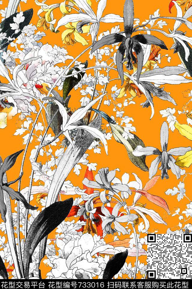 花朵时尚潮流数码印花华亿平台下载（图片编号: 733016） - 瓦栏（Walan）