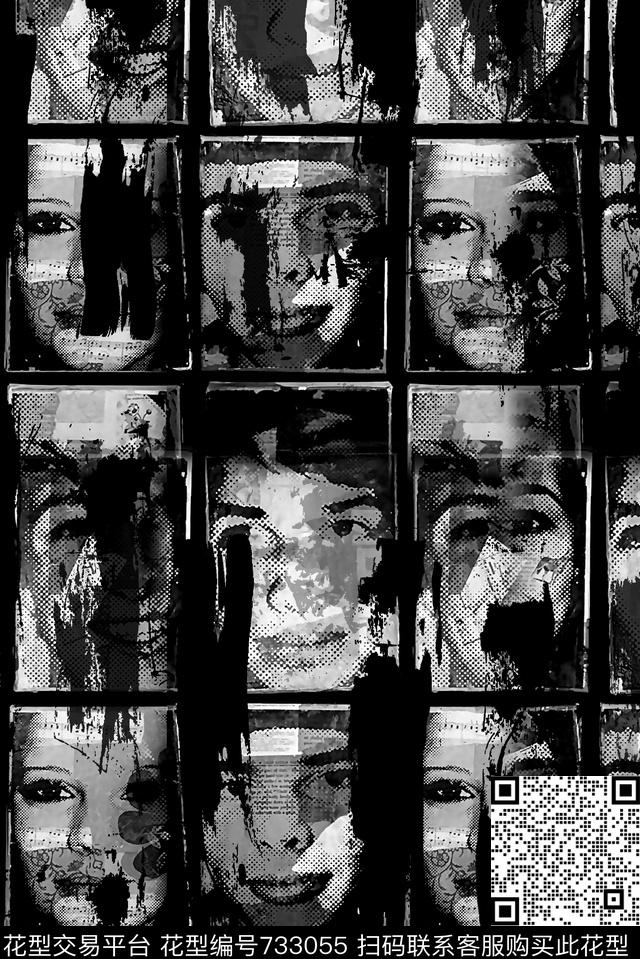 人物插画纹理男装羽绒服华亿平台数码印花华亿平台下载（图片编号: 733055） - 瓦栏（Walan）