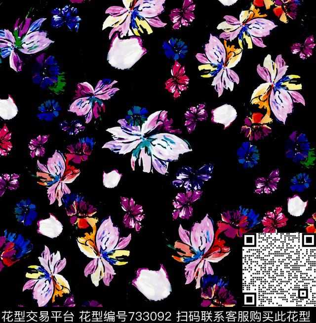 乱花花卉大花数码印花华亿平台下载（图片编号: 733092） - 瓦栏（Walan）