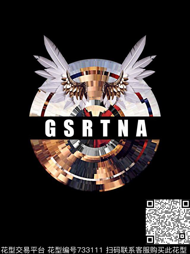 翅膀几何男装T恤华亿平台数码印花华亿平台下载（图片编号: 733111） - 瓦栏（Walan）