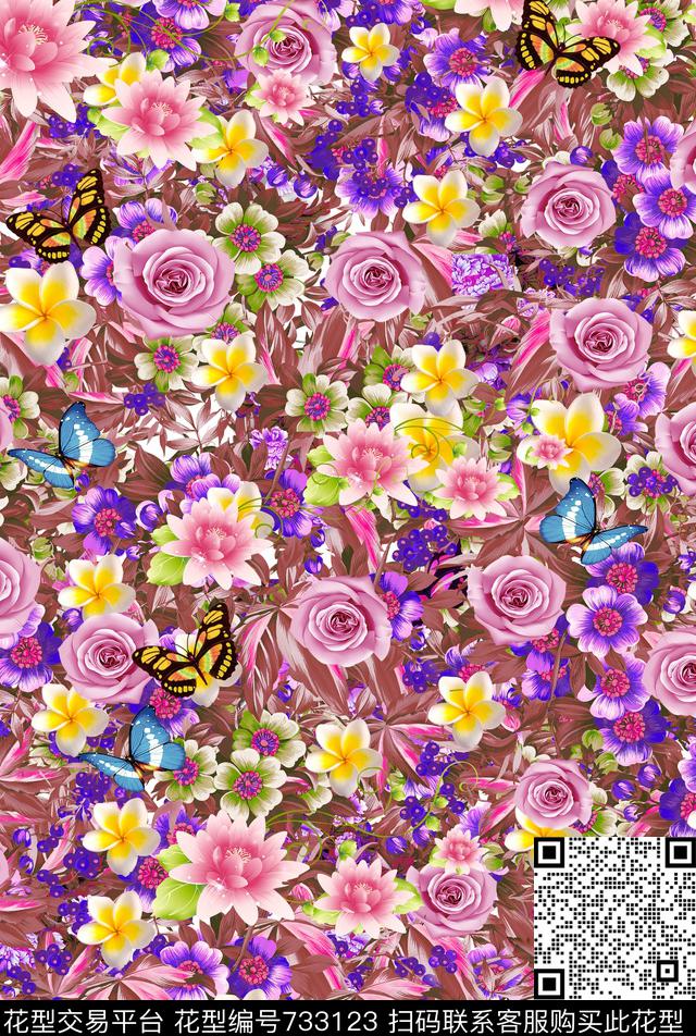 玫瑰花卉碎花手绘花卉数码印花华亿平台下载（图片编号: 733123） - 瓦栏（Walan）