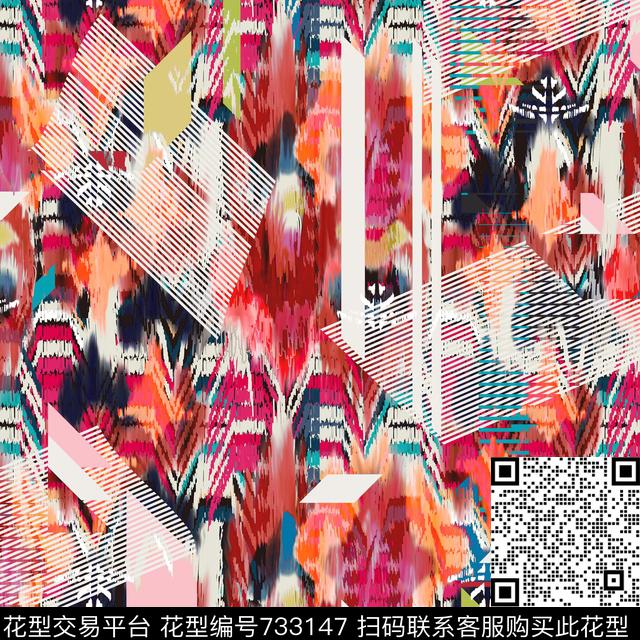 不规则几何线条抽象数码印花华亿平台下载（图片编号: 733147） - 瓦栏（Walan）