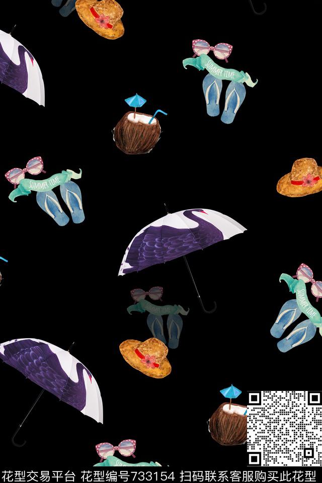 夏日沙滩趣味热带数码印花华亿平台下载（图片编号: 733154） - 瓦栏（Walan）