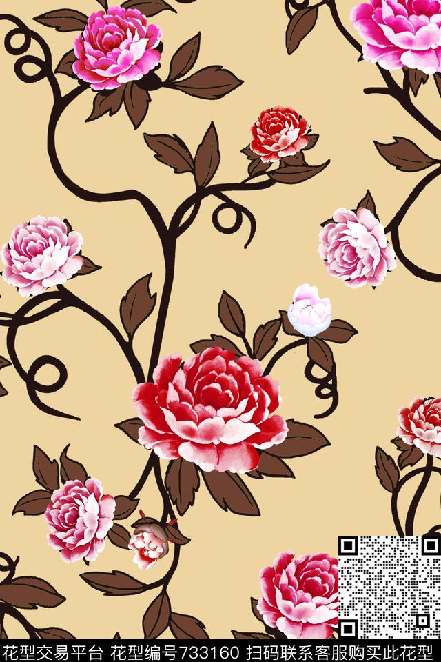 乱花花朵花卉数码印花华亿平台下载（图片编号: 733160） - 瓦栏（Walan）