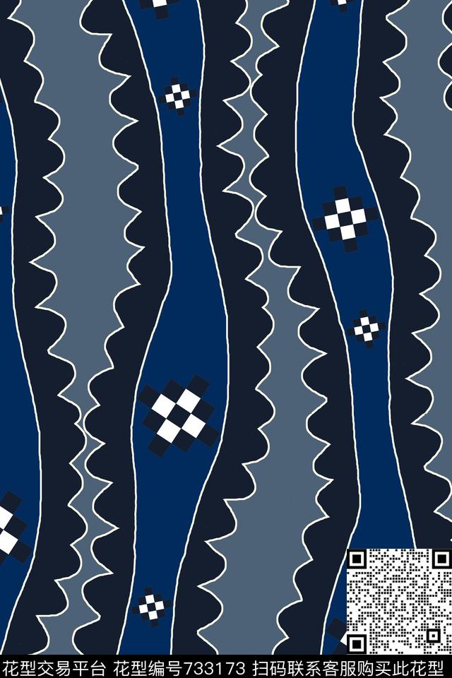 方格曲线波浪条纹传统印花华亿平台下载（图片编号: 733173） - 瓦栏（Walan）