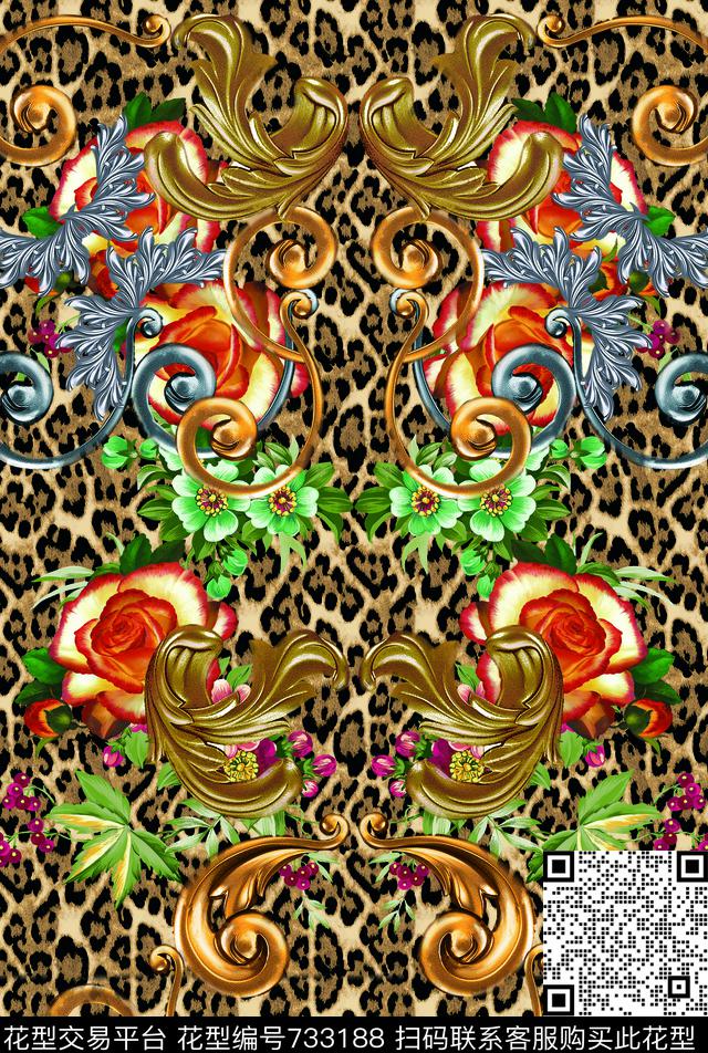 花卉手绘花卉虎纹数码印花华亿平台下载（图片编号: 733188） - 瓦栏（Walan）