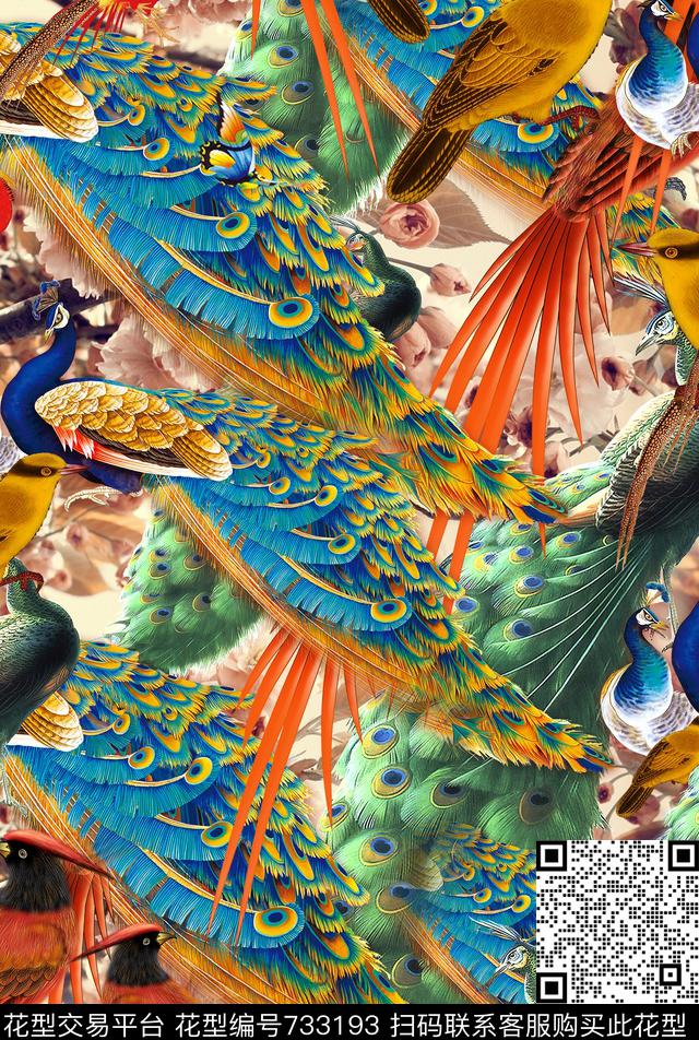 百鸟图鸟鹦鹉数码印花华亿平台下载（图片编号: 733193） - 瓦栏（Walan）