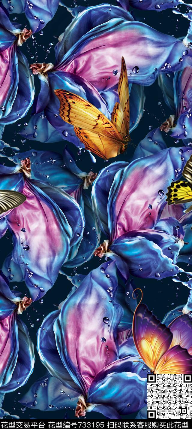 时尚大牌女装连衣裙时装流行纺织面料华亿平台手绘时尚花鸟数码印花华亿平台下载（图片编号: 733195） - 瓦栏（Walan）