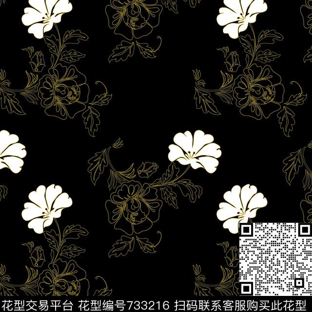 简约花卉数码印花华亿平台下载（图片编号: 733216） - 瓦栏（Walan）