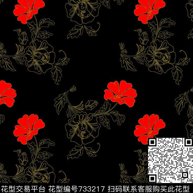 简约花卉数码印花华亿平台下载（图片编号: 733217） - 瓦栏（Walan）