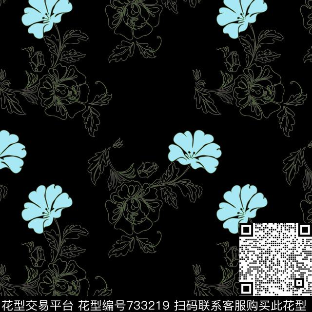 简约花卉数码印花华亿平台下载（图片编号: 733219） - 瓦栏（Walan）