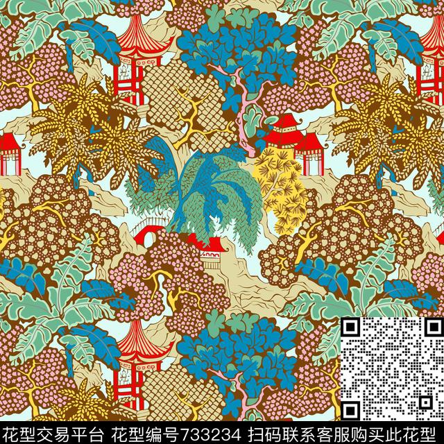 中国分卡通复古传统印花华亿平台下载（图片编号: 733234） - 瓦栏（Walan）