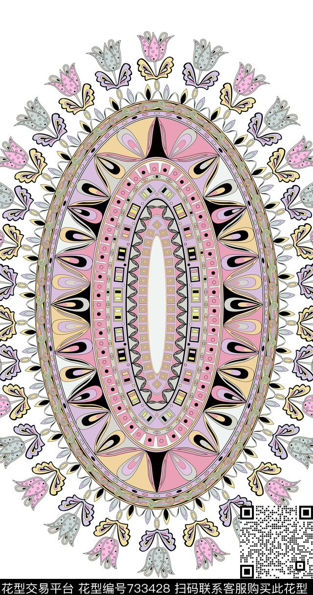 几何花卉传统民族风几何花卉手绘创意几何花卉传统印花华亿平台下载（图片编号: 733428） - 瓦栏（Walan）