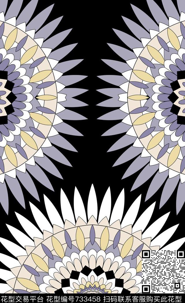 传统民族风几何花卉中东/迪拜风格服饰纹样手绘创意几何花卉传统印花华亿平台下载（图片编号: 733458） - 瓦栏（Walan）