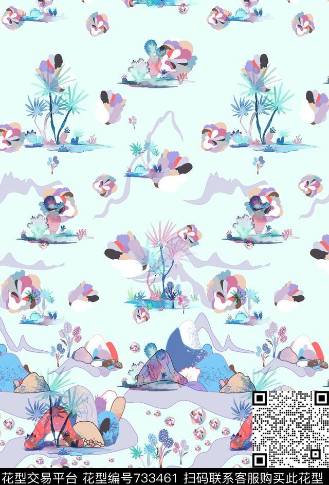 抽象风景山脉数码印花华亿平台下载（图片编号: 733461） - 瓦栏（Walan）