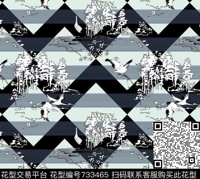 国画中式纹样仙鹤传统印花华亿平台下载（图片编号: 733465） - 瓦栏（Walan）