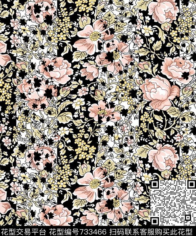 藤蔓碎花线条数码印花华亿平台下载（图片编号: 733466） - 瓦栏（Walan）