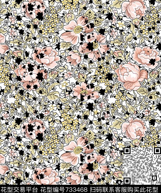 藤蔓碎花线条数码印花华亿平台下载（图片编号: 733468） - 瓦栏（Walan）
