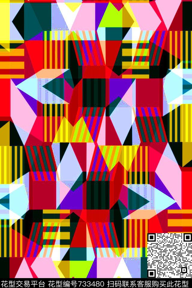 色块小方块不规则几何传统印花华亿平台下载（图片编号: 733480） - 瓦栏（Walan）