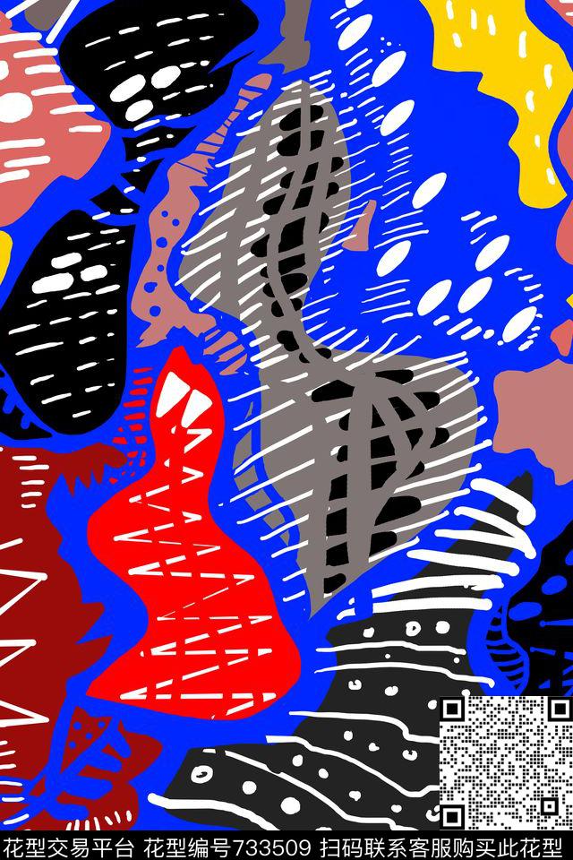 不规则几何抽象线条数码印花华亿平台下载（图片编号: 733509） - 瓦栏（Walan）