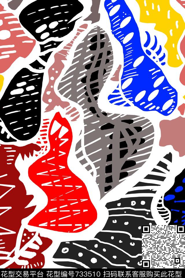 不规则几何抽象线条数码印花华亿平台下载（图片编号: 733510） - 瓦栏（Walan）