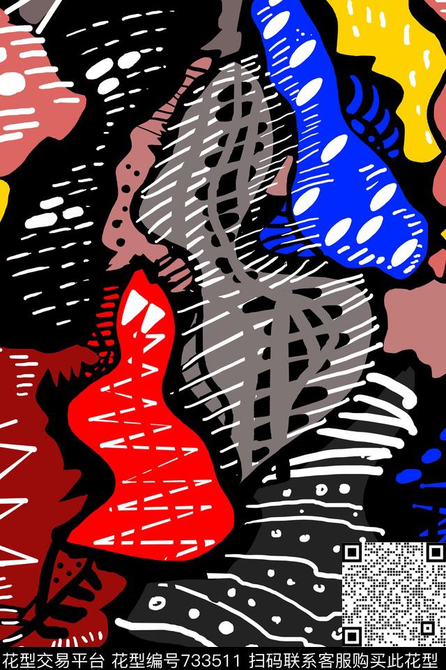 不规则几何抽象线条数码印花华亿平台下载（图片编号: 733511） - 瓦栏（Walan）