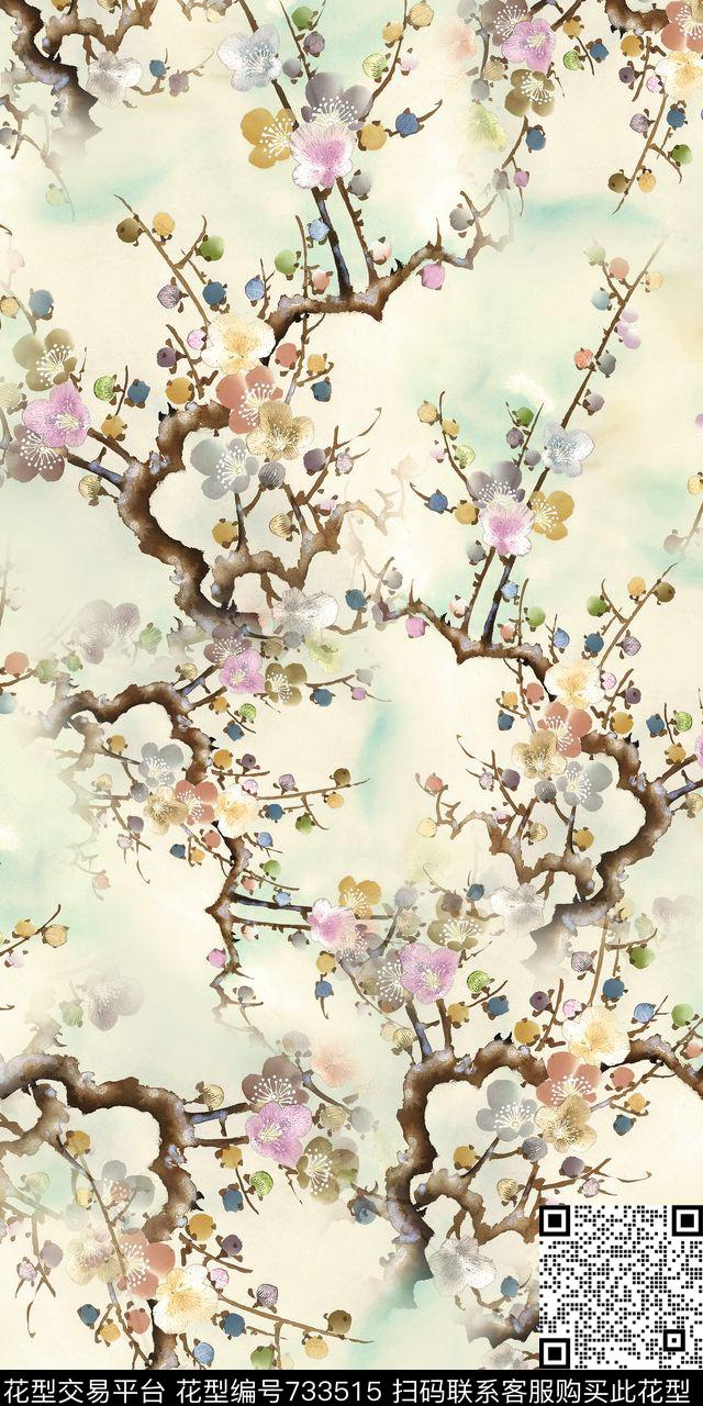 刺绣花卉复古数码印花华亿平台下载（图片编号: 733515） - 瓦栏（Walan）