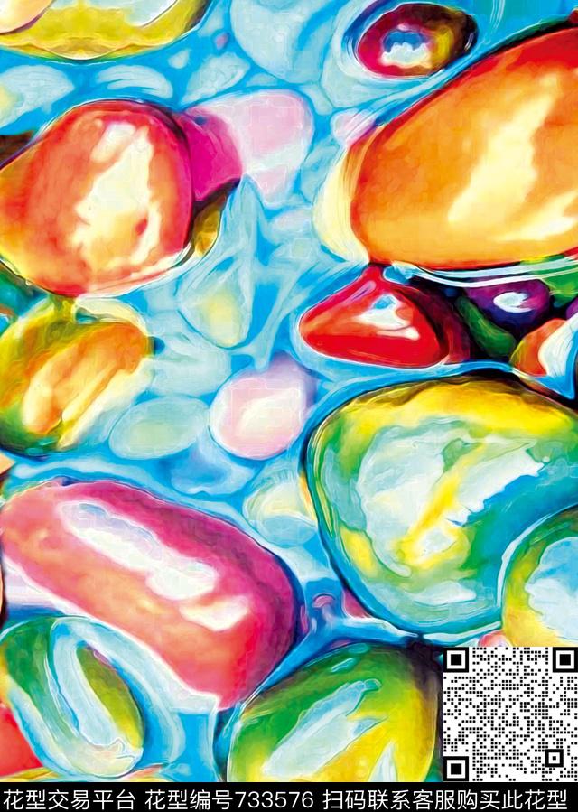 欧式水彩花水彩石头数码印花华亿平台下载（图片编号: 733576） - 瓦栏（Walan）