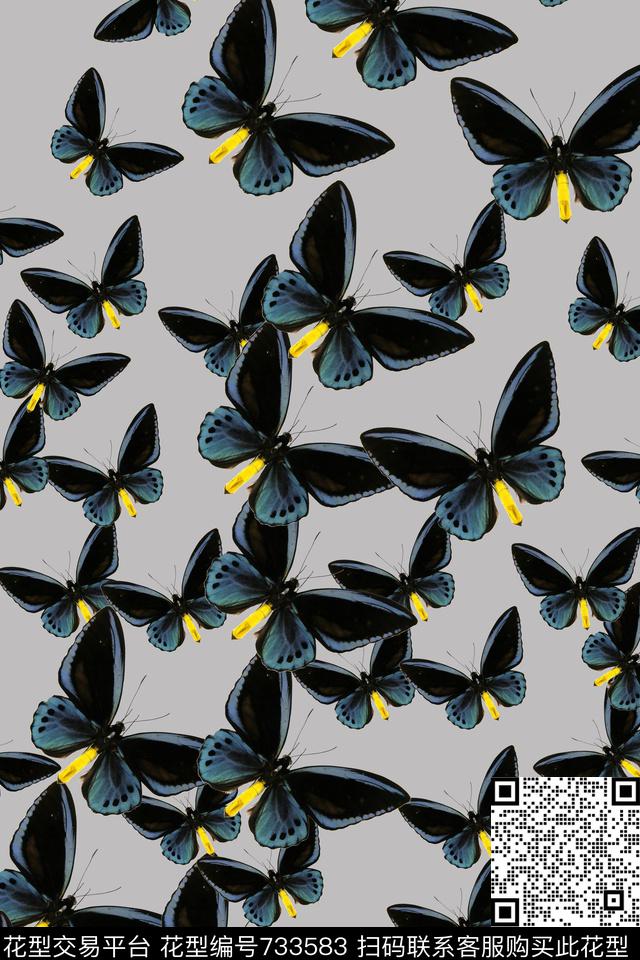 昆虫趣味蝴蝶数码印花华亿平台下载（图片编号: 733583） - 瓦栏（Walan）