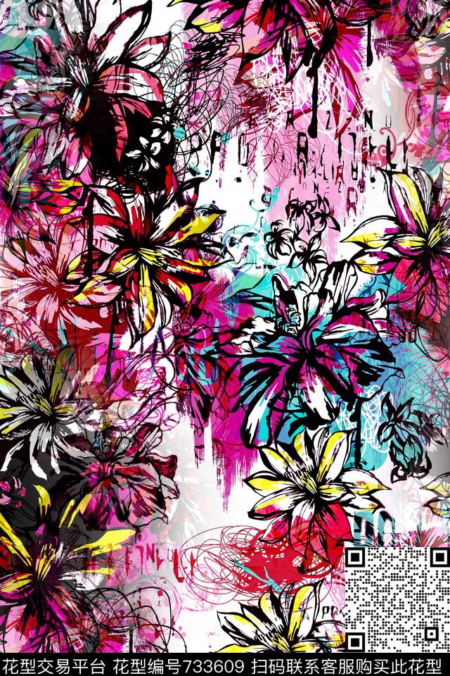花卉数码印花华亿平台下载（图片编号: 733609） - 瓦栏（Walan）
