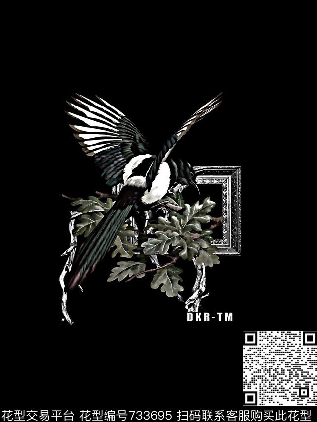 鸟树枝男装T恤华亿平台数码印花华亿平台下载（图片编号: 733695） - 瓦栏（Walan）