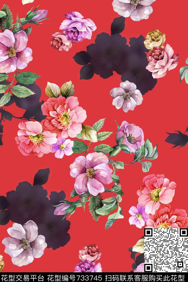 花卉满版暗纹数码印花华亿平台下载（图片编号: 733745） - 瓦栏（Walan）