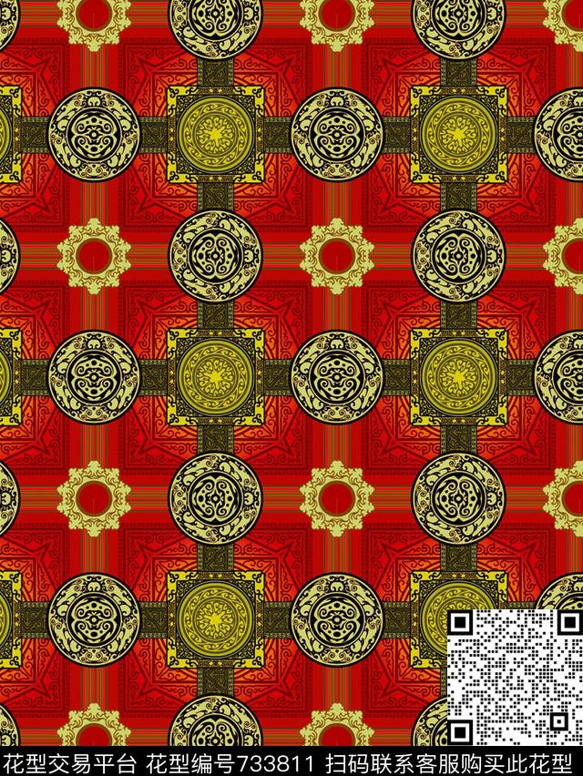 异域风情几何图形圆圆正方形组合数码印花华亿平台下载（图片编号: 733811） - 瓦栏（Walan）