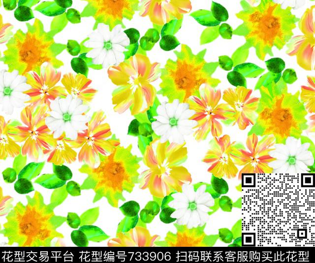 玉兰花莲花乱花数码印花华亿平台下载（图片编号: 733906） - 瓦栏（Walan）