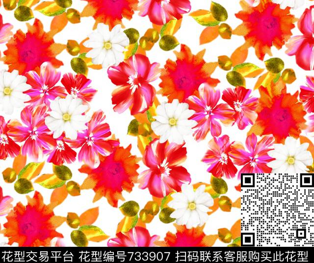 玉兰花莲花乱花数码印花华亿平台下载（图片编号: 733907） - 瓦栏（Walan）