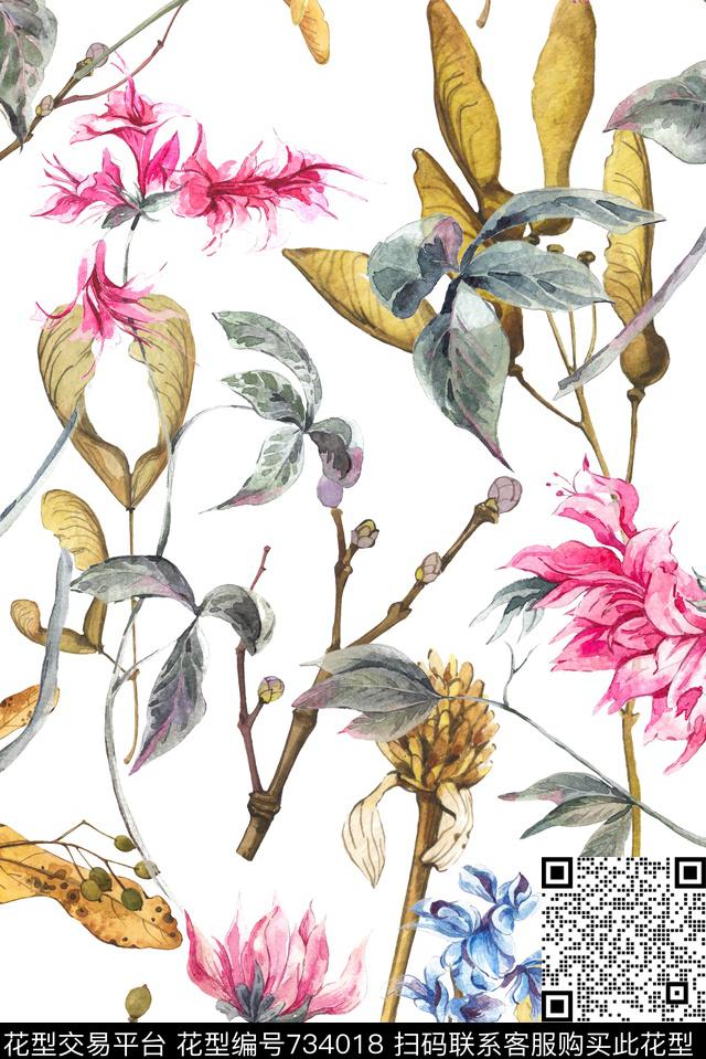 手绘水墨黑白数码印花华亿平台下载（图片编号: 734018） - 瓦栏（Walan）