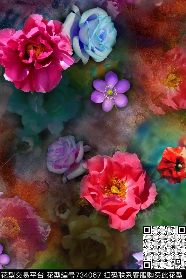 花卉玫瑰肌理数码印花华亿平台下载（图片编号: 734067） - 瓦栏（Walan）