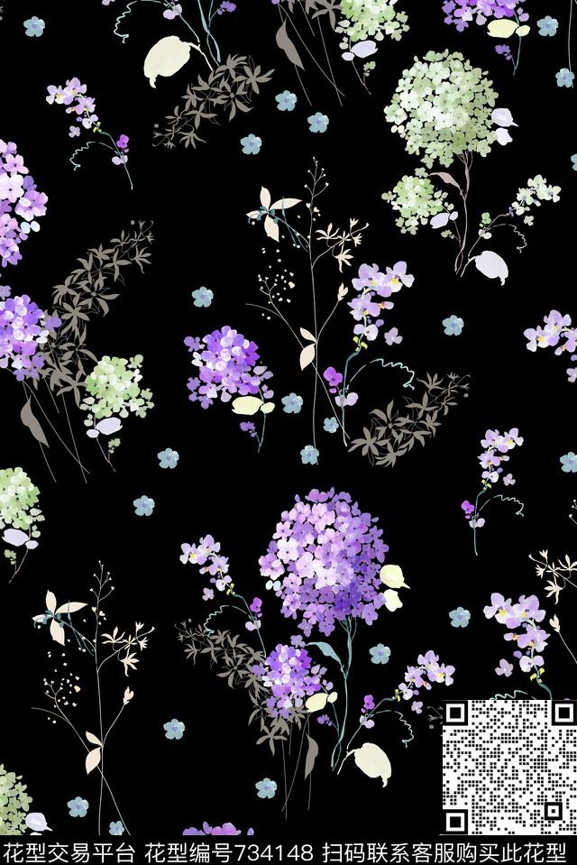 零点--女装绣球花花卉传统印花华亿平台下载（图片编号: 734148） - 瓦栏（Walan）