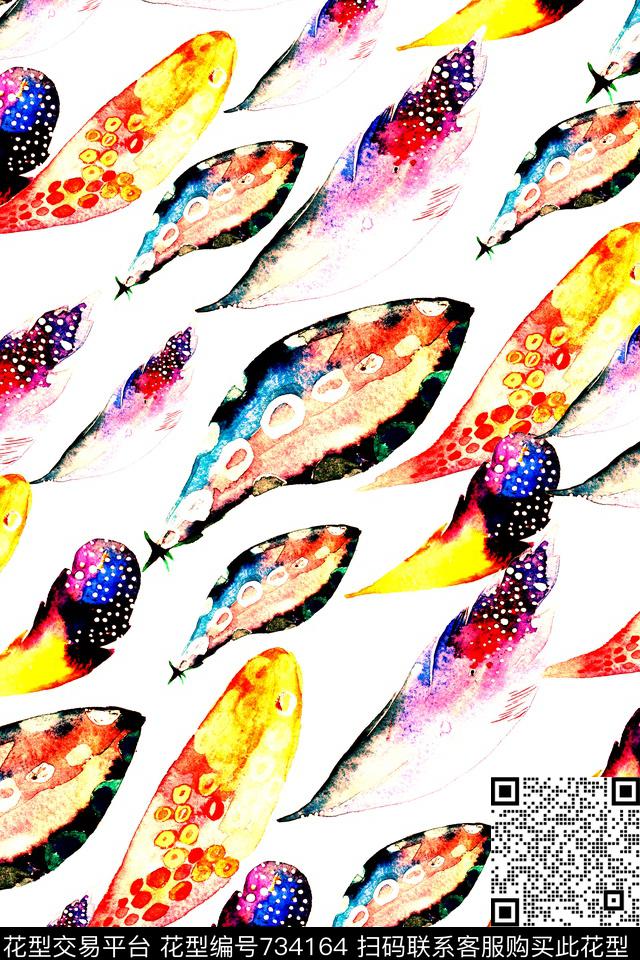 手绘花鸟动物数码印花华亿平台下载（图片编号: 734164） - 瓦栏（Walan）