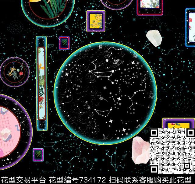 抽象花卉星空数码印花华亿平台下载（图片编号: 734172） - 瓦栏（Walan）