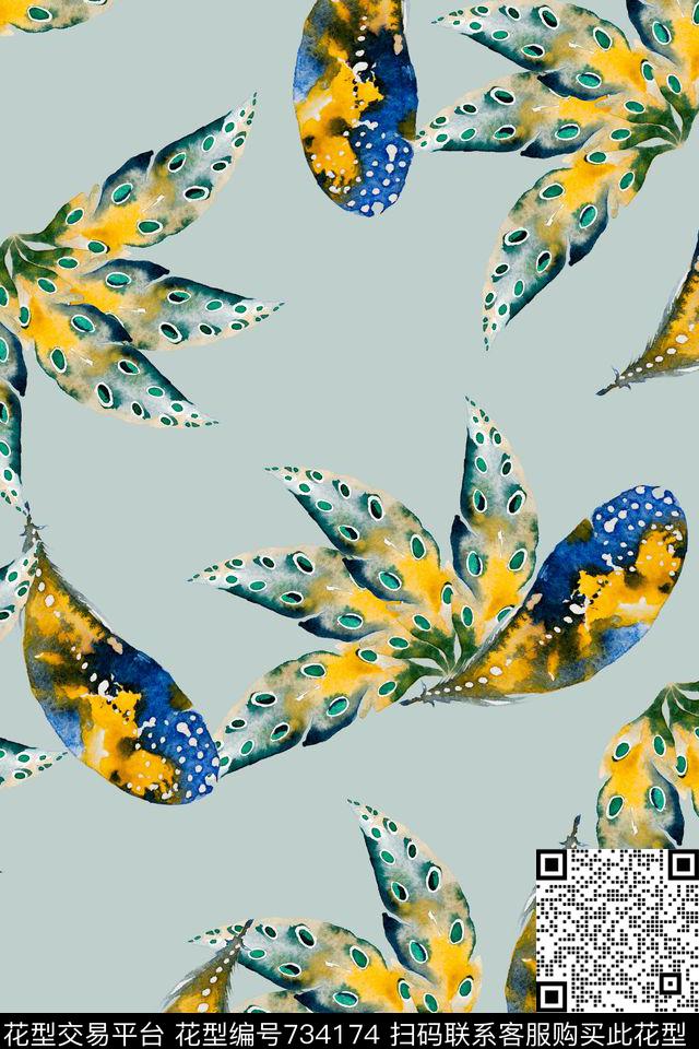 手绘花鸟动物数码印花华亿平台下载（图片编号: 734174） - 瓦栏（Walan）