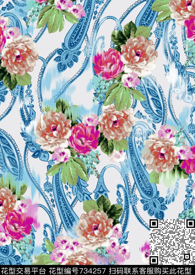 大花花卉数码印花华亿平台下载（图片编号: 734257） - 瓦栏（Walan）