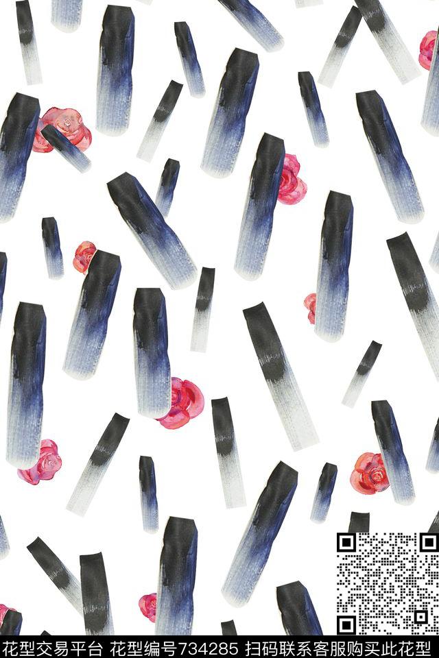 水墨笔触抽象数码印花华亿平台下载（图片编号: 734285） - 瓦栏（Walan）