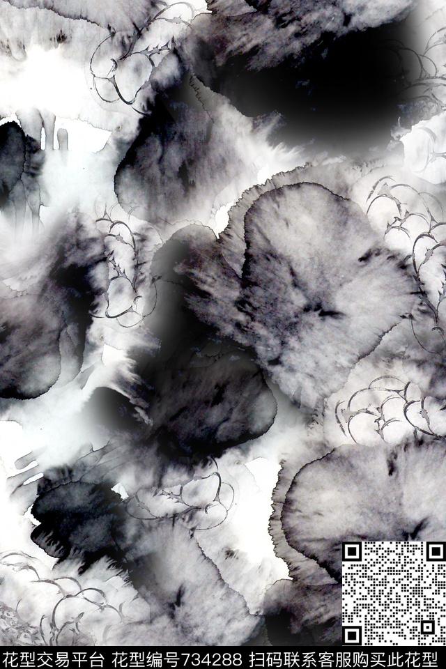 数码艺术花卉晕染中国风数码印花华亿平台下载（图片编号: 734288） - 瓦栏（Walan）