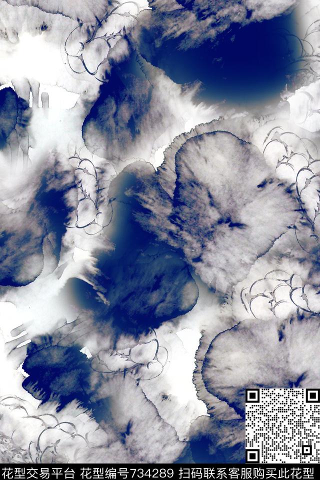 数码艺术花卉晕染中国风数码印花华亿平台下载（图片编号: 734289） - 瓦栏（Walan）