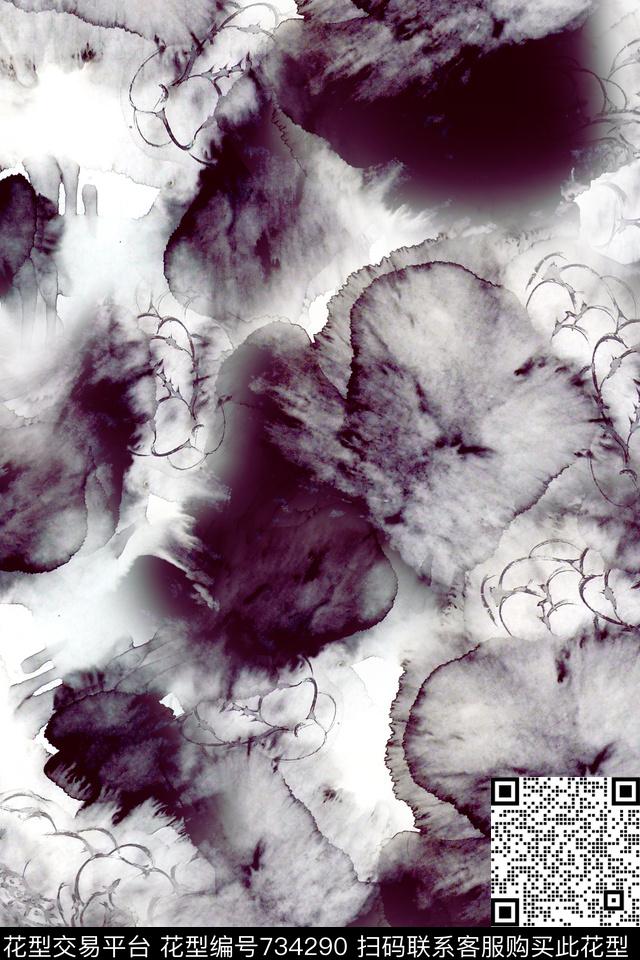 数码艺术花卉晕染中国风数码印花华亿平台下载（图片编号: 734290） - 瓦栏（Walan）
