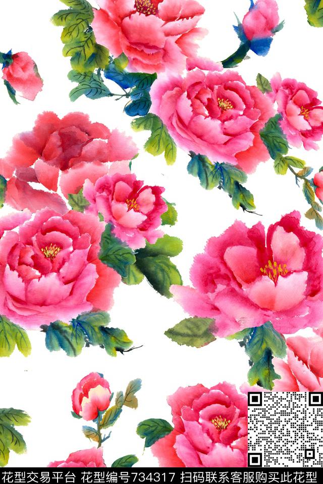 乱花花朵花卉传统印花华亿平台下载（图片编号: 734317） - 瓦栏（Walan）
