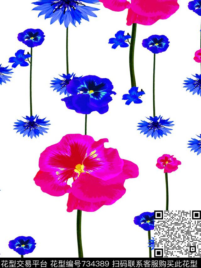 桃花大花花朵数码印花华亿平台下载（图片编号: 734389） - 瓦栏（Walan）